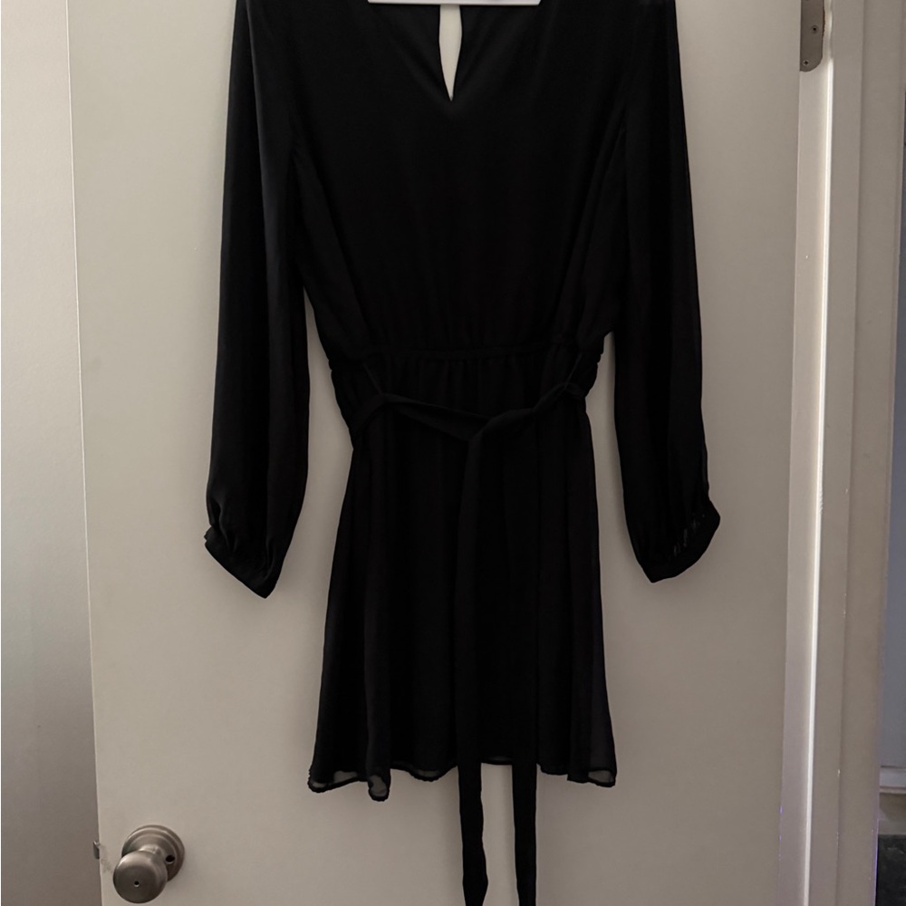Express Black Long Sleeve Chiffon Dress Tie Waist Size Large